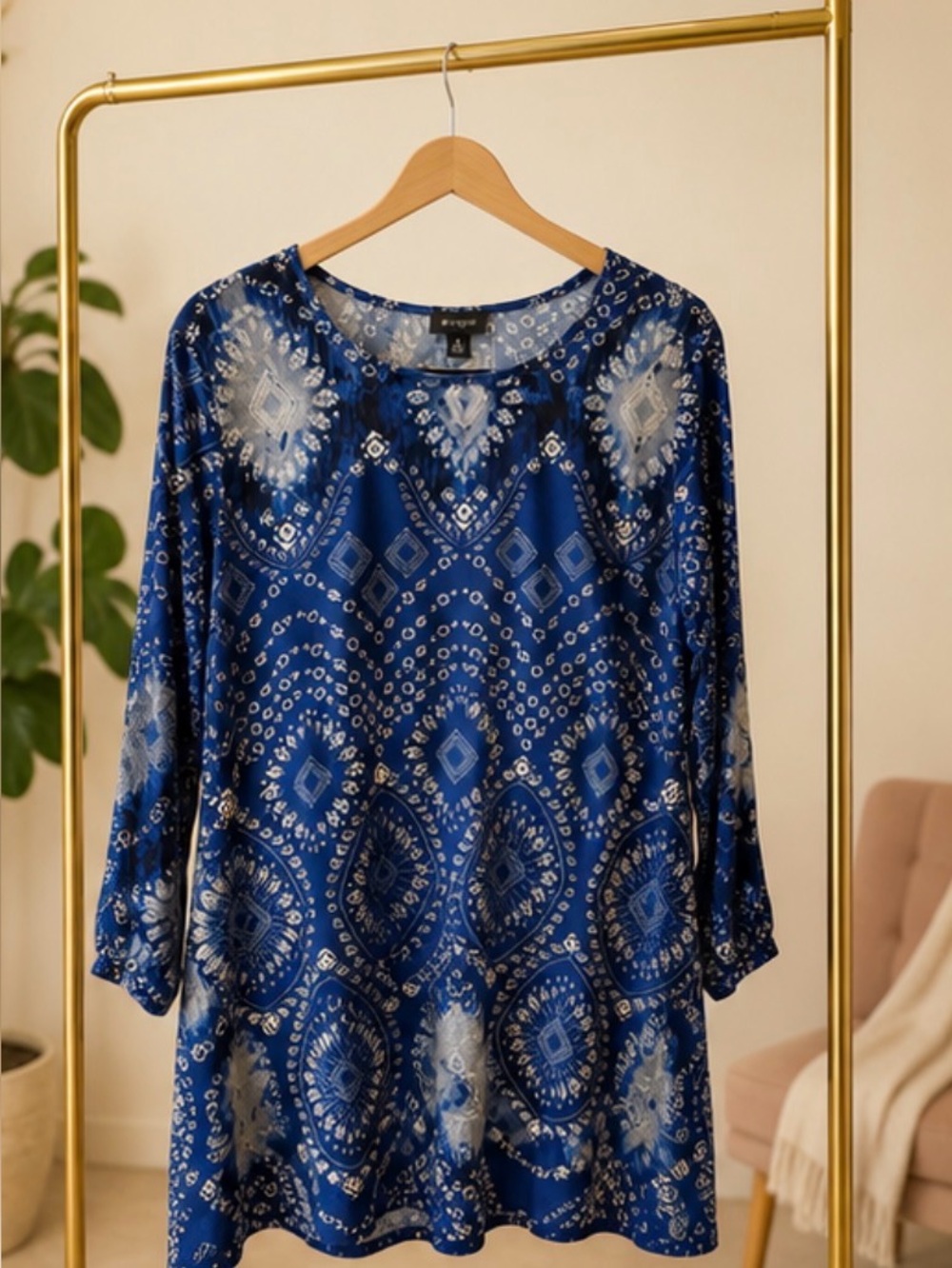 AB Studio Blue Printed Women's Tunic Top